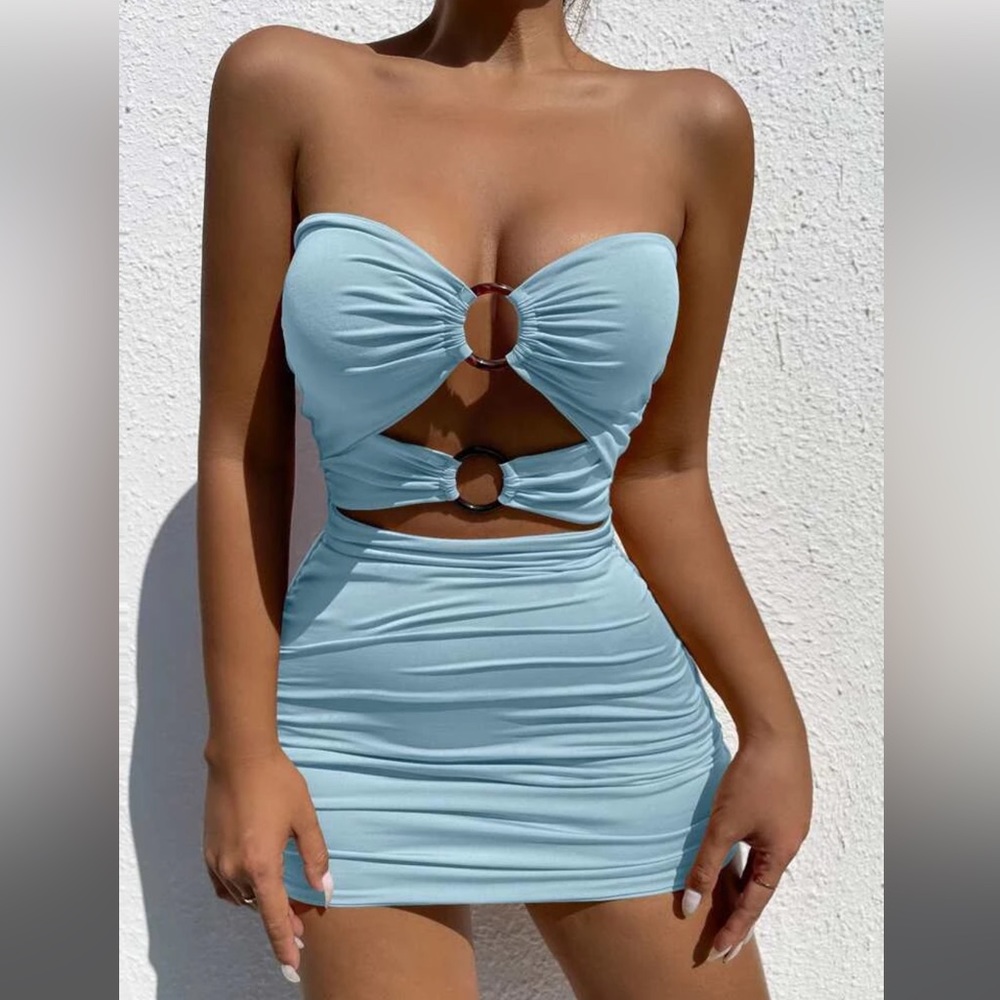 O-Ring Detail Cutout Front Ruched Tube Dress